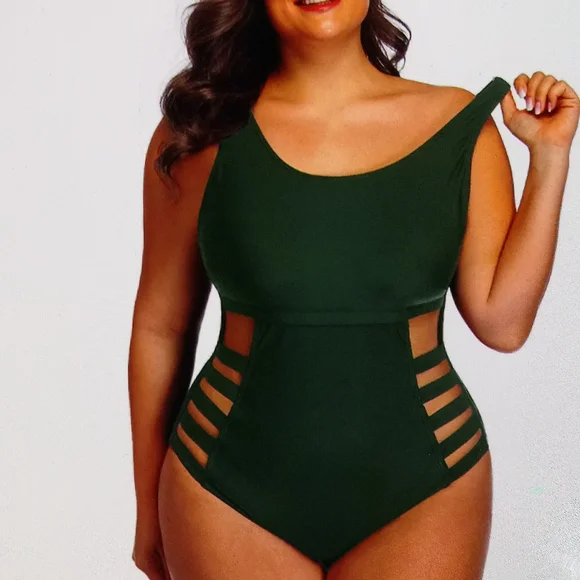 NWT PLUS SIZE TUMMY CONTROL SEXY CUT OUT HIGH WAISTED MONOKINI SWIMWEAR - Picture 4 of 10